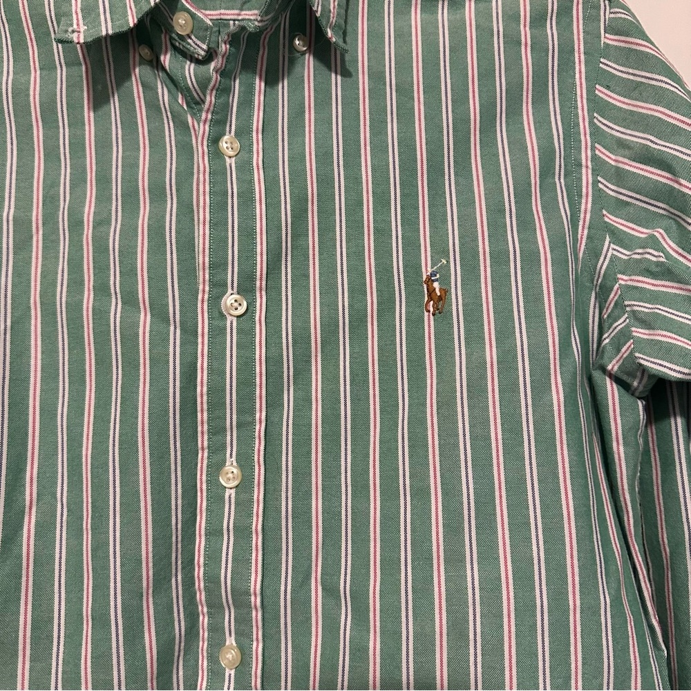 Polo Ralph Lauren Men’s green striped long sleeve button down shirt size S - Picture 2 of 5